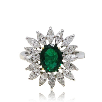 Emerald and Diamond Floral Cocktail Ring 