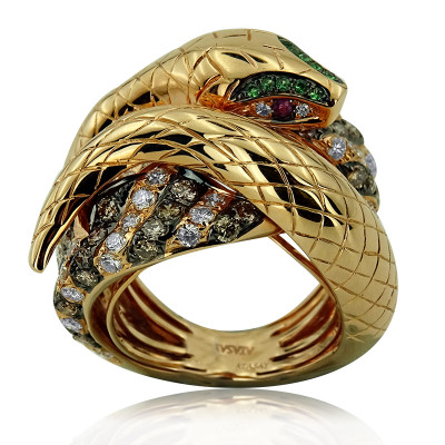 Emerald and Diamond Serpent Cocktail Ring 