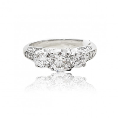 White Gold Three Stone Diamond Engagement Ring 