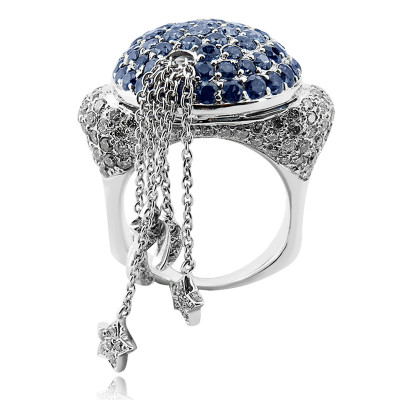 Moon and Stars Sapphire Cocktail Ring 
