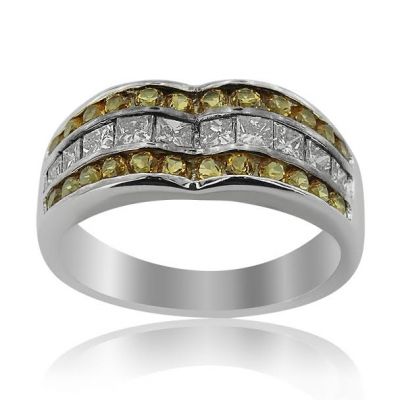 White Gold Diamond Ring With Citrines