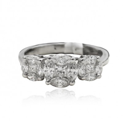 White Gold Engagment Ring With Marquise And Princess Cut Diamonds