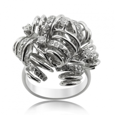White Gold Ring Twisted Ring With Brilliant Cut Diamonds