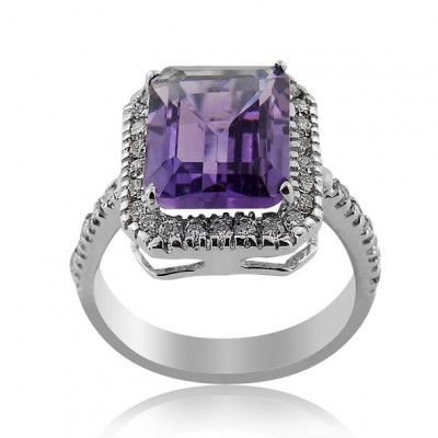 White Gold Amethyst And Diamond Ring