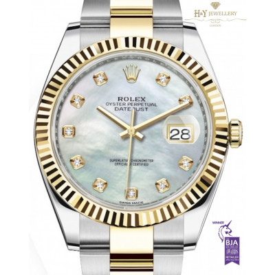 Rolex Date Just 41 Two Tone with mother of pearl dial set with diamonds - ref 126333