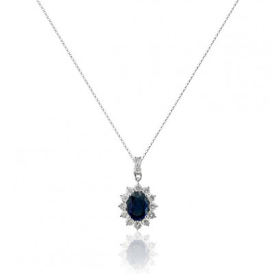 Royal Blue Sapphire and Diamond Necklace 