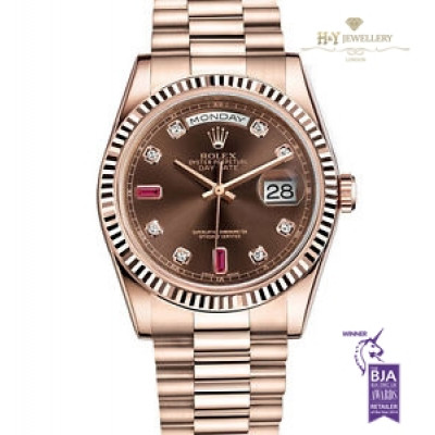 Rolex Day Date 36 Rose gold with Rubies and Diamonds - ref 118235