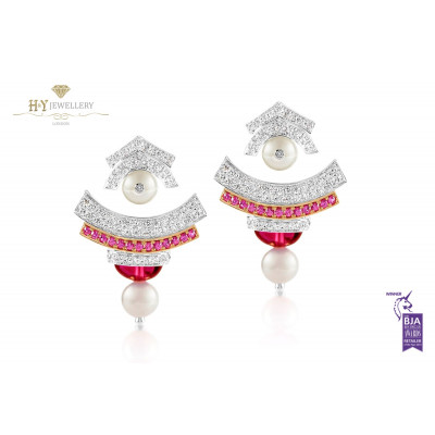 Ananya Celeste Layered Ear Jacket Earrings set with Pink Sapphires, Tourmaline and Diamonds