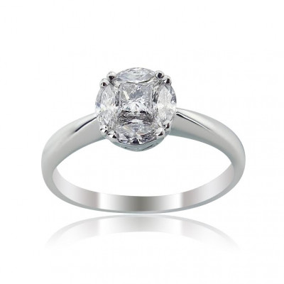 White Gold Princess and Marquise Diamond Engagement Ring