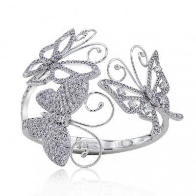 White Gold Butterfly Diamond Open Bangle 