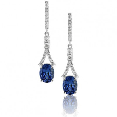 White Gold Earrings With Oval Tanzanite And Brilliant Cut Diamonds