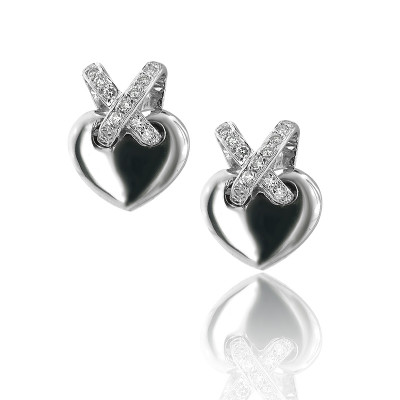 White Gold and Diamond Heart Stud Earrings