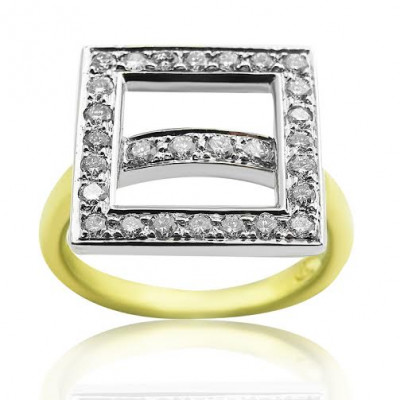 Yellow And White Gold Ring With Brilliant Cut Diamonds