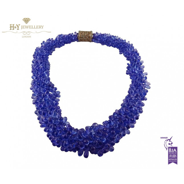 Rose Gold Tanzanite Briolette Necklace with a Diamond Clasp - 942 ct