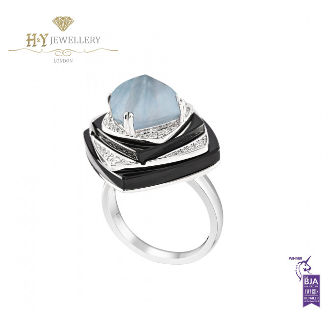 Ananya Nazar Ring set with Aquamarine, Onyx and Diamonds