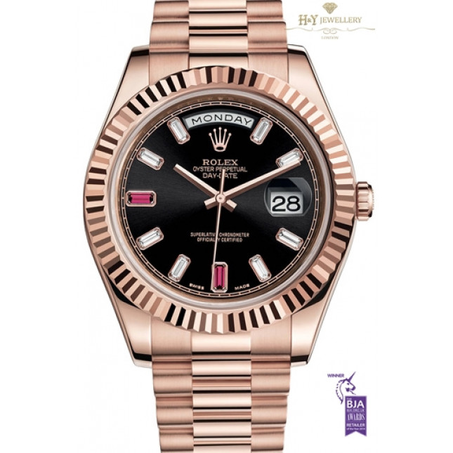 Rolex Day Date II Rose Gold with Rubies and Diamond Rose Gold
