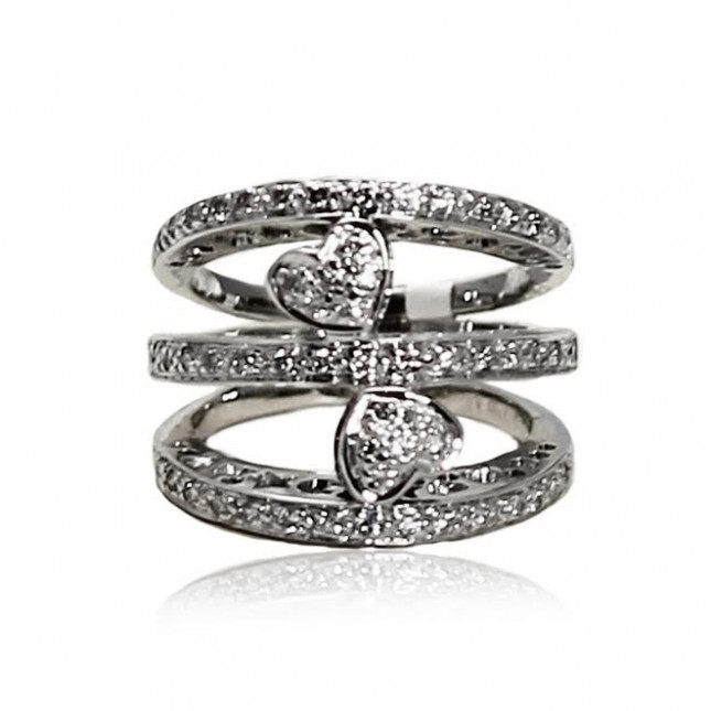 White Gold Three Band Ring With Brilliant Cut Diamonds