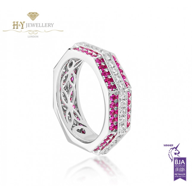 Ananya White Gold Balance Twin Ring set with Pink Sapphires and Diamonds