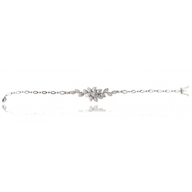 White Diamond and Gold Leaf Bracelet