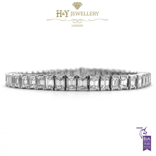 White Gold Emerald Cut Tennis Bracelet - 14.74 ct