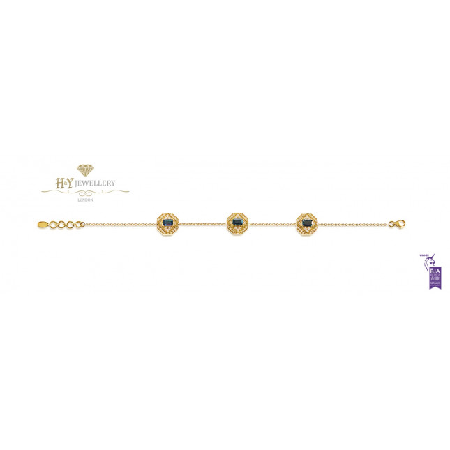 Ananya Yellow Gold Celeste Miniature Lotus Bracelet set with Sapphires and Diamonds