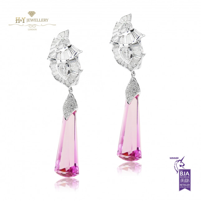 White Gold Pink Topaz Earrings - 40.51 ct