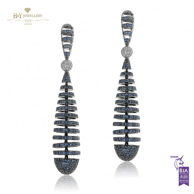 White Gold Blue Sapphire Earrings - 7.25 ct