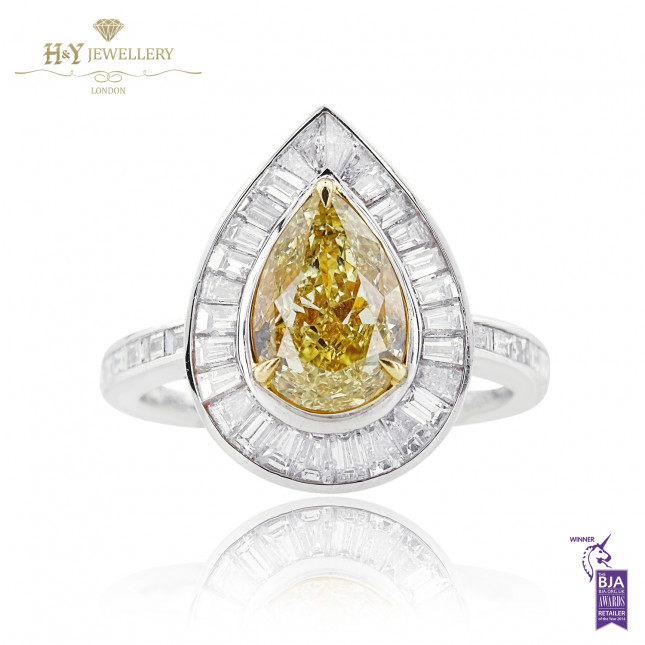 White Gold Pear Cut Fancy Yellow Diamond Ring - 3.08 ct