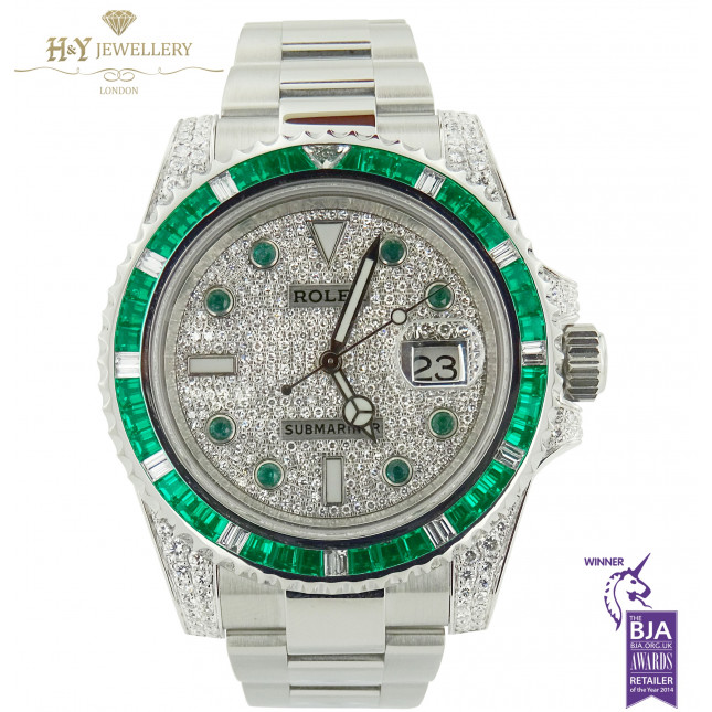 Rolex Submariner with Aftermarket Diamonds and Emeralds - ref 116610LN