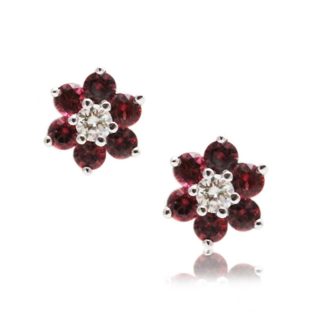 Pink Rubies  and Diamond Stud Earrings