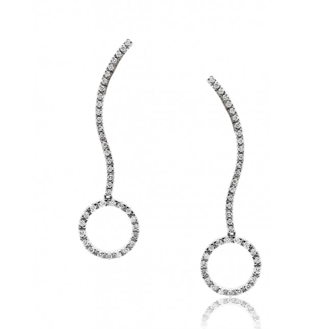 White Diamond Pave Set Drop Circle Earrings