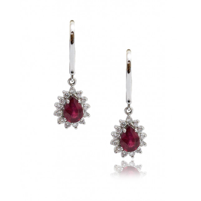 Ruby and Diamond Drop Pendant Earrings 