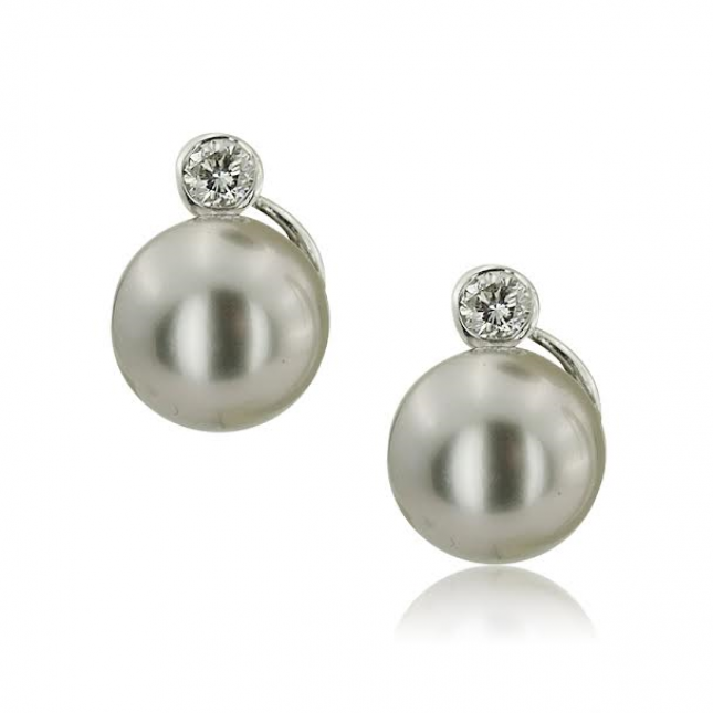 White Gold Pearl Stud Earrings With Diamonds