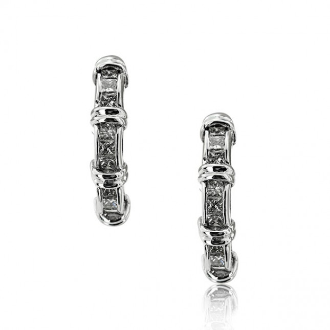 White Gold Hoop Earrings With Princess Cut Diamonds