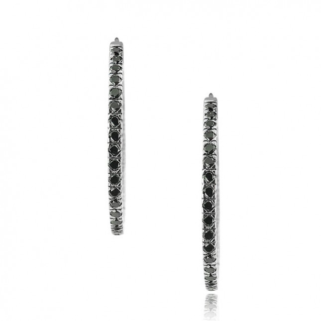 White Gold Hoop Earrings With Onyx