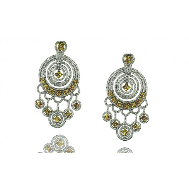 White Gold Earrings With Brilliant Cut Yellow Sapphire And Brilliant Cut Diamonds