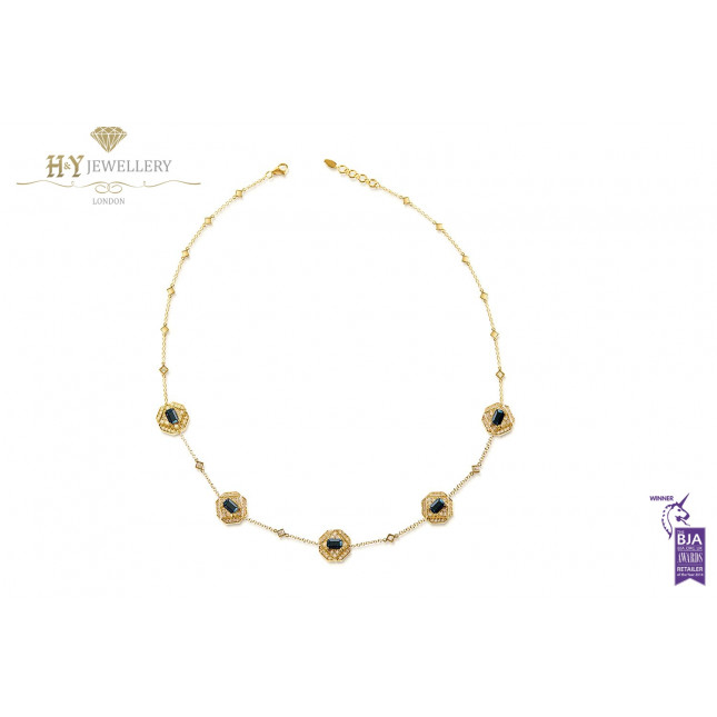 Ananya Celeste Miniature Lotus Necklace Set with Sapphires and Diamonds