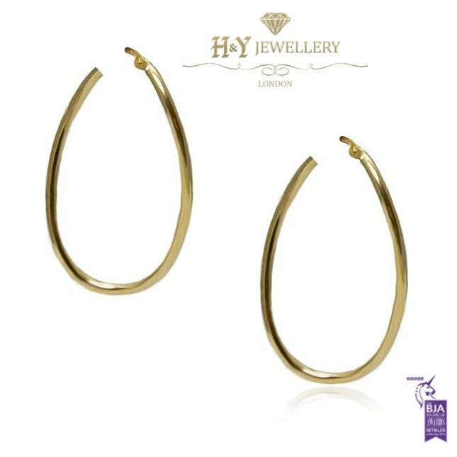 Yellow Gold Simple Oval Hoop Earrings