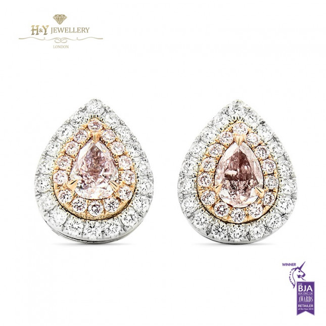 Fancy Pink Diamond Stud Earrings with White Diamonds - 0.74 ct