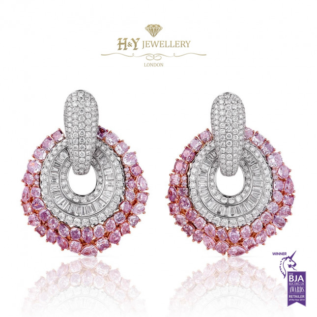 Fancy Mixed Cut Pink Diamond Earrings - 14.46 ct