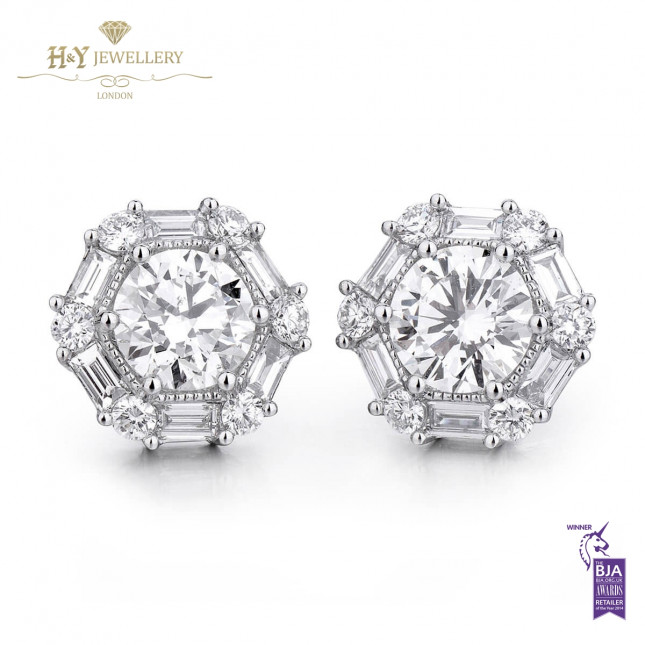 White Gold Diamond Stud Earrings - 1.75 ct