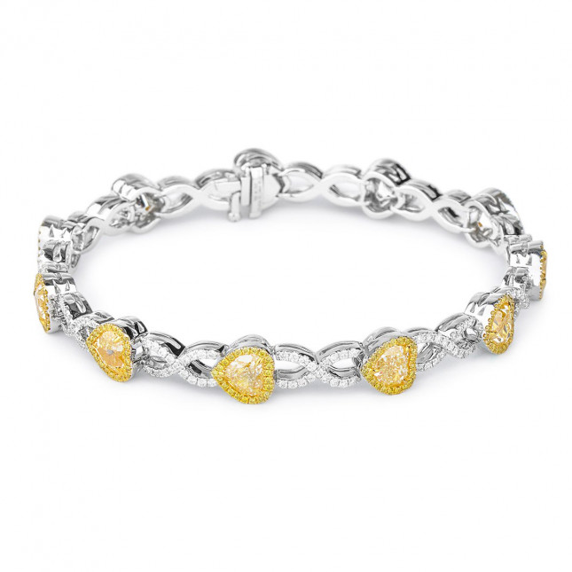 White Gold Fancy Yellow Heart Bracelet - 9.53 ct