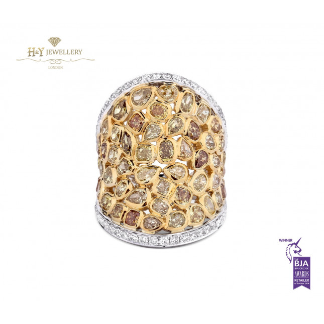 Two Tone Fancy Yellow Diamond Ring with White Diamonds - 6.52 ct