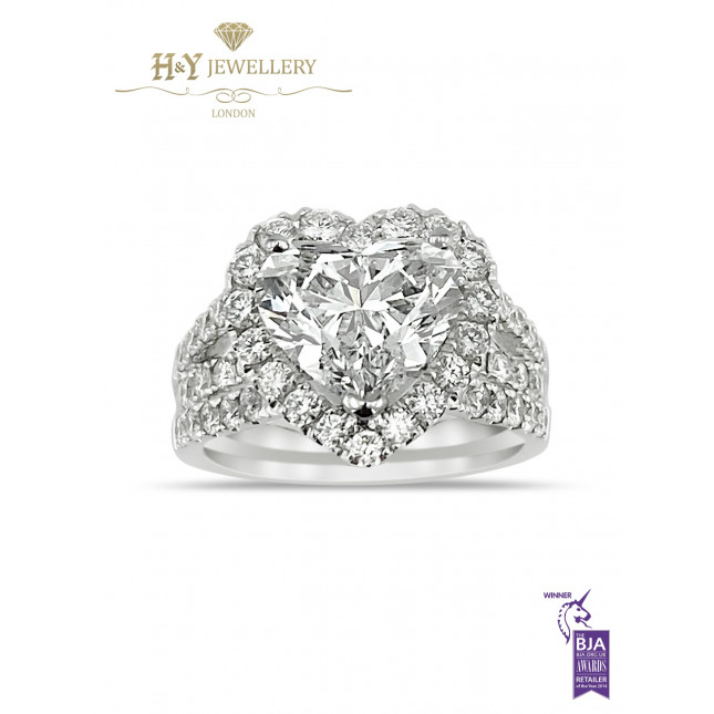White Gold Flawless Heart Shape Diamond Ring -3.13 D IF Type IIA