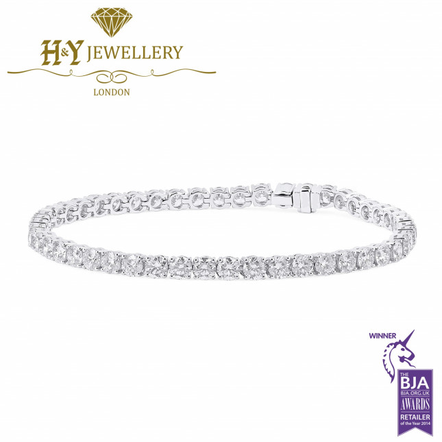White Gold Round Cut Diamond Tennis Bracelet - 6.02 ct