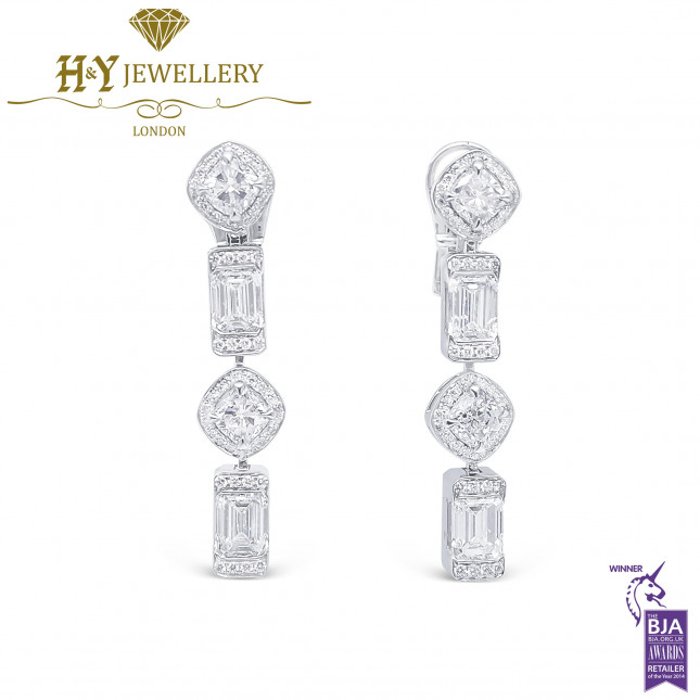 White Gold Mixed Cut Diamond Earrings - 4.92 ct