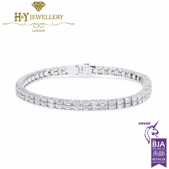 White Gold Emerald Cut Diamond Tennis Bracelet 6.29ct 