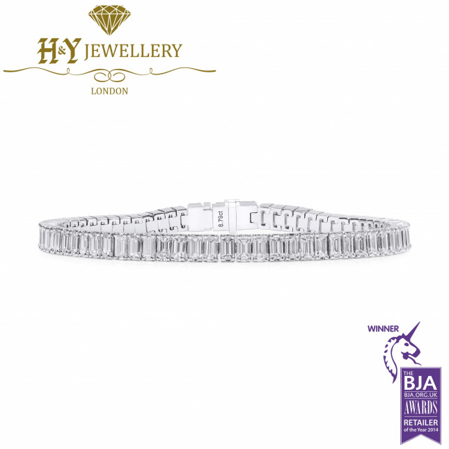 White Gold Emerald Cut Diamond Tennis Bracelet 8.79ct