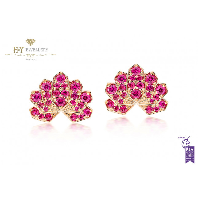 Ananya Rose Gold Lotus Stud Earrings set with Rubies
