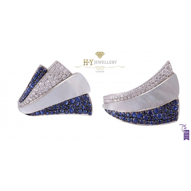 Ananya White Gold Mogra Demi Blossom Ring set with Blue Sapphires and Diamonds